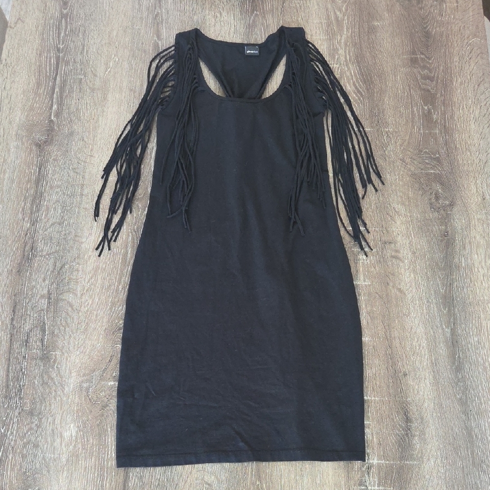 Gina Tricot Black Tassel Fringe Racerback Sleeveless Scoop Neck Dress Medium